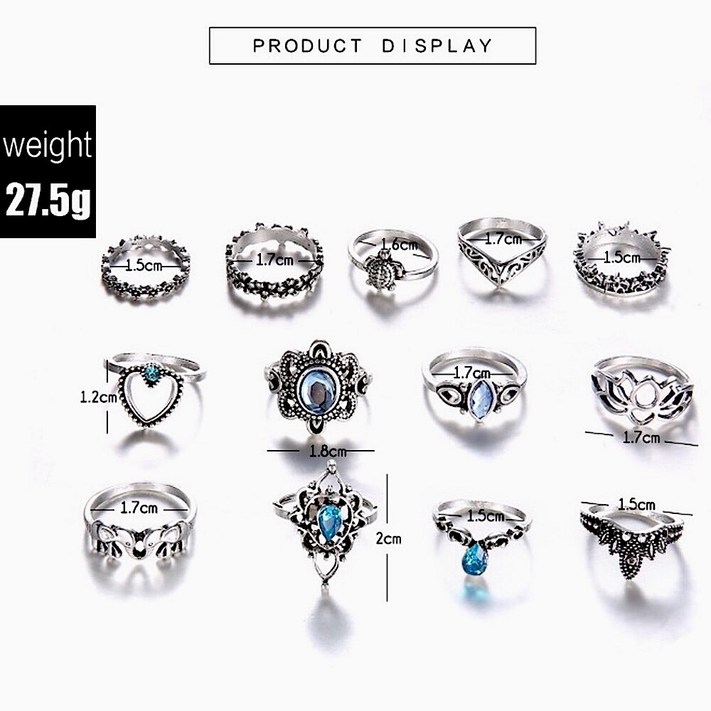 Silver & blue crystal ring set (13 rings) - Picture 8 of 8